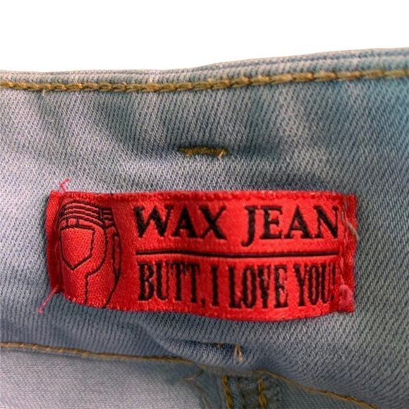 Womens Wax Jeans Size 1 Jr Crop Skinny Light Wash Butt I Love You Wide Belt 0561 - Picture 6 of 7